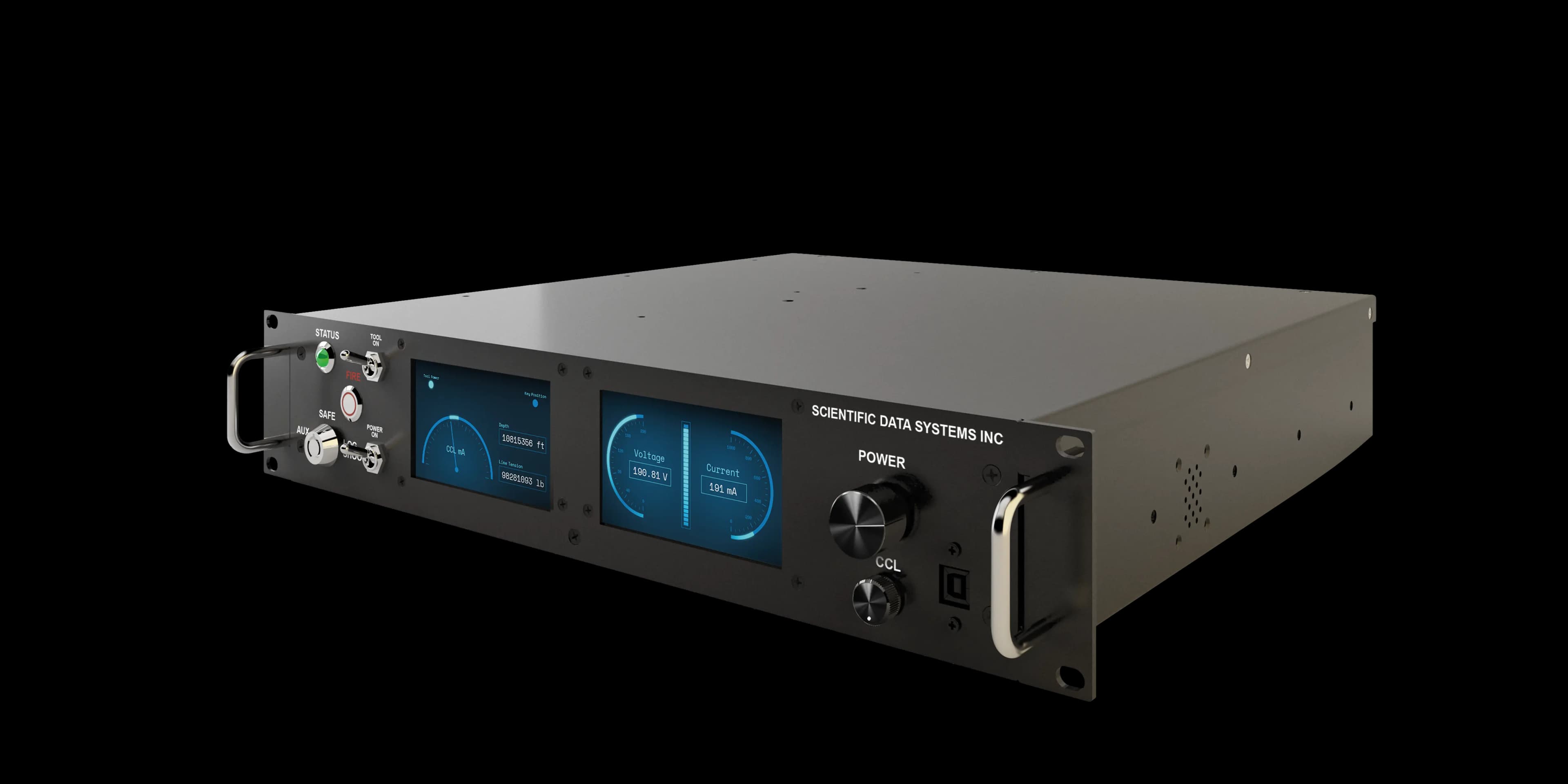Warrior Universal Panel (ULPP), front three-quarter view showing dual displays, FIRE/SAFE controls, and POWER/CCL knobs